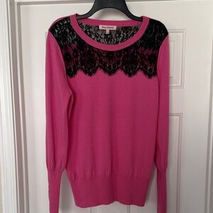 Juicy Couture Hot Pink Sweater Black Lace Yoke, size XL Perfect! 🤩